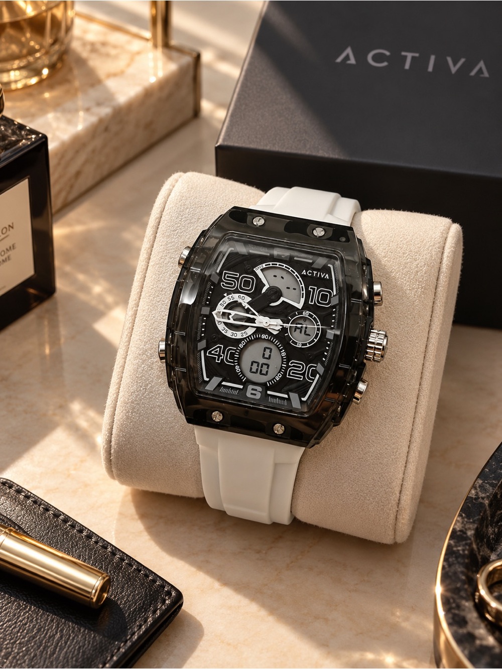 ACTIVA ACW8109-008 Black & White Analog-Digital Sports Watch NWT